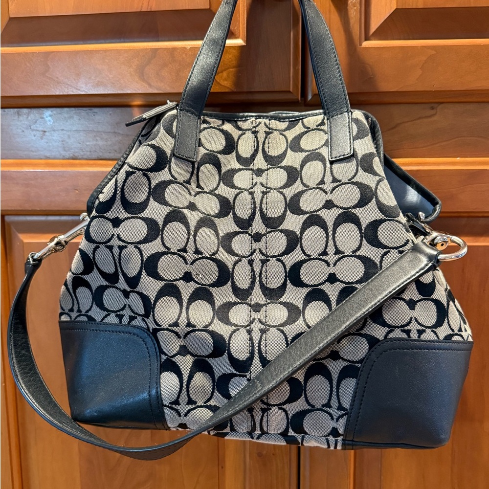 Coach Black Shoulder Bag with Monogram Pattern